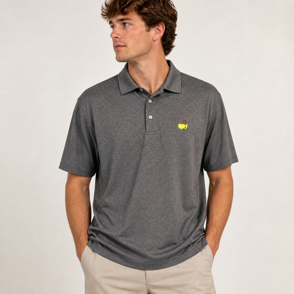 Masters Gray Embroidered Logo Polo Short Sleeve Golf Shirt Sz M